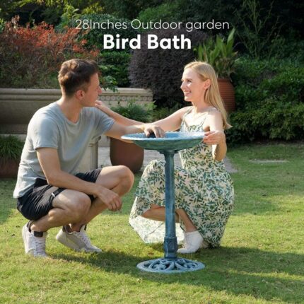 28 Inch Height Polyresin Lightweight Antique Outdoor Garden Bird Bath - Image 2