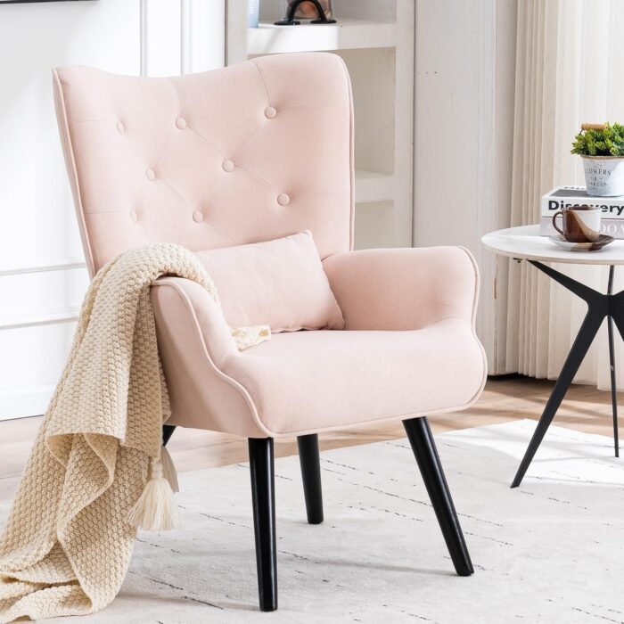 HOMYKA 27.5'' Wide Tufted Wingback Chair with Wood Legs - Image 2
