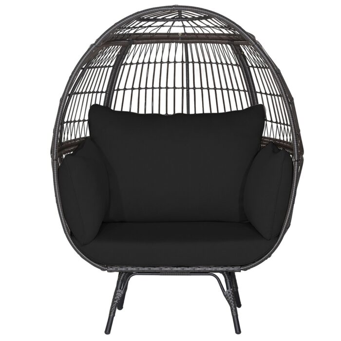 Gymax Patio Rattan Wicker Lounge Chair Oversized Outdoor Metal Frame