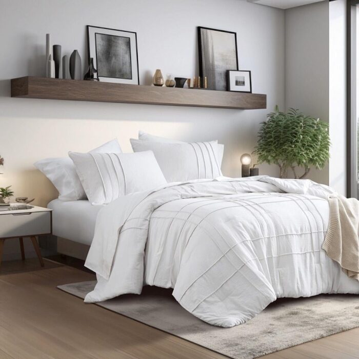 King/Cal King Textured Soft Pleated Comforter Set Lightweight White