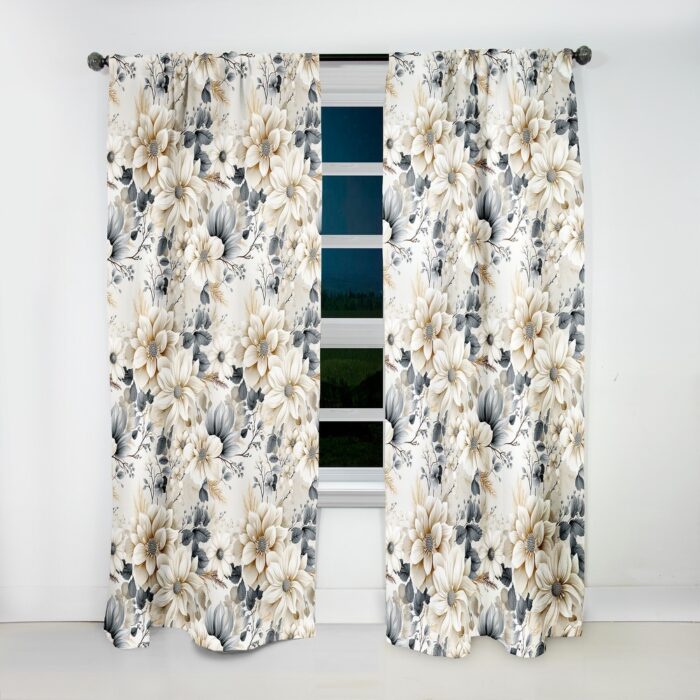 Designart "Ethereal White Chrysanthemum Boho Pattern II" Floral Curtain For Living Room Décor - Image 2