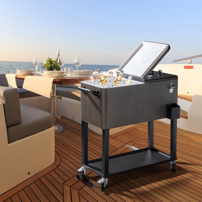 Rectangular Outdoor Cooler, Portable Patio Party Drink Cooler Cart