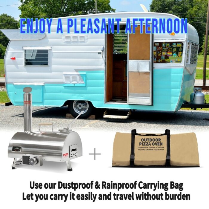 Outdoor Portable 12" Automatic Rotatable Wood Fired Pizza Ovens, with Built-in Thermometer Pizza Cutter Carry Bag - Image 2