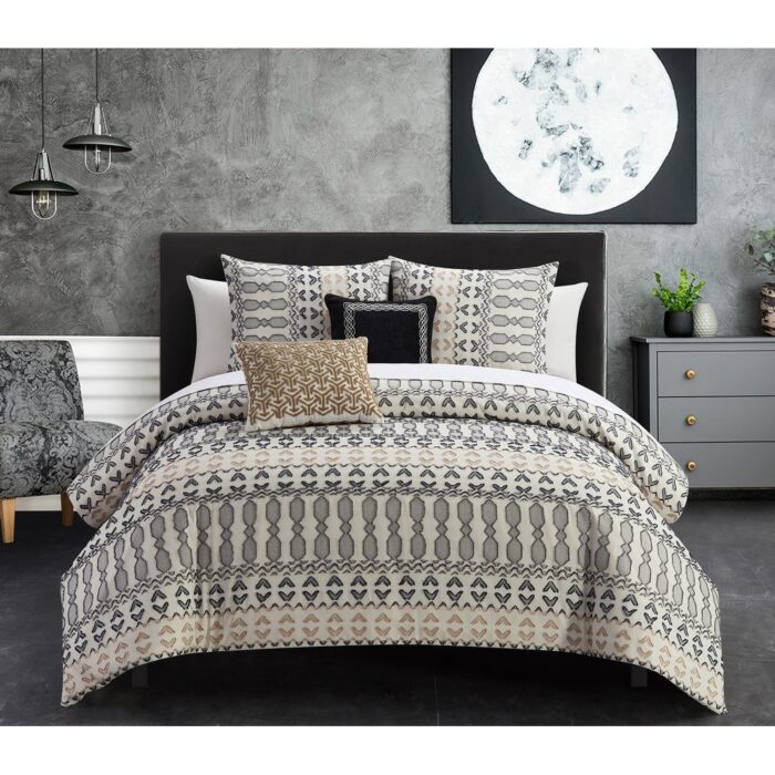 Chic Home Liliana 9 Piece Geometric Striped Pattern Bed In A Bag Comforter Set