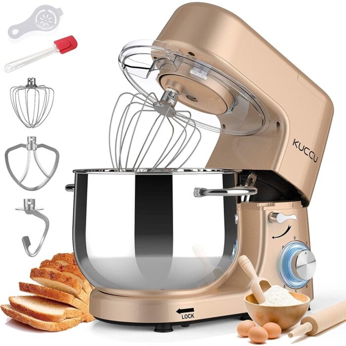 8.5 QT Double Handle Stand Mixer, 6 Speed w/Pulse Electric Kitchen Mixer, 660W Tilt-Head Food Mixer with Dough Hook, Flat Beater