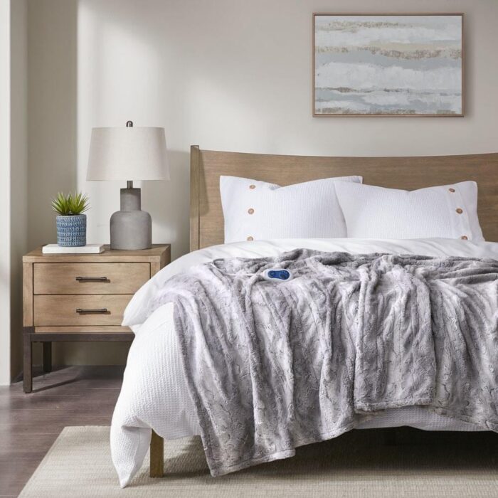 50" x 70" Ultra Soft Faux Fur Electric Heated Throw Blanket Grey