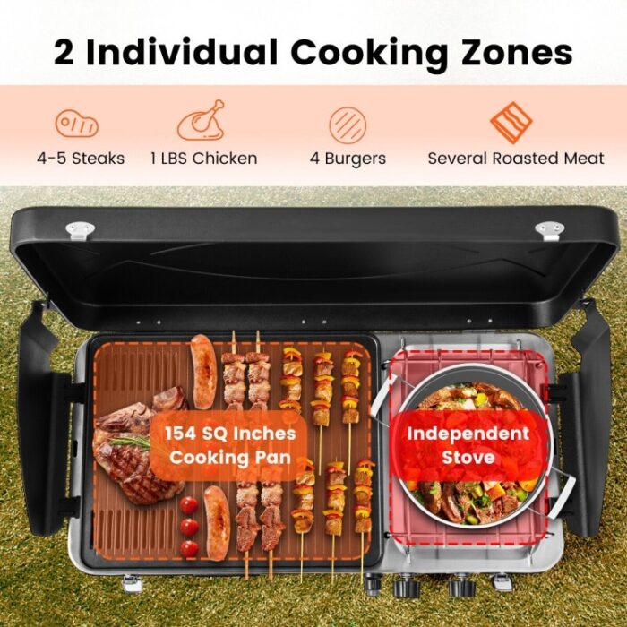 2-in-1 Gas Camping Grill and Stove with Detachable Legs-Black - 11.5" x 23" x 34.5" - Image 2