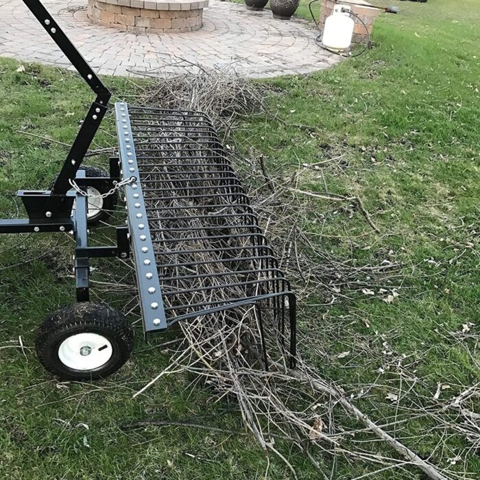 Yard Tuff 72" Pine Straw ATV Tow Behind Steel Landscape Rake w/Wheels & Handle - 98 - Image 2