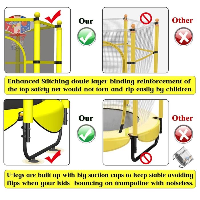 60" Trampoline for Kids, 5 FT Small Toddler Trampoline with Basketball Hoop, Safety Enclosure, Baby Trampoline Toys - Image 2