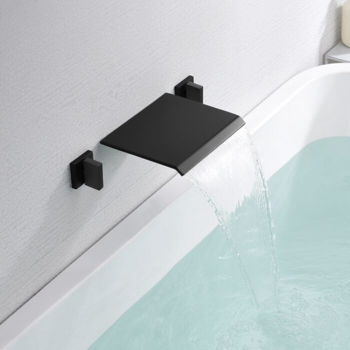 SUMERAIN Matte Black Wall Mount Bathtub Faucet Waterfall Tub Filler Two Handles High Flow Rate