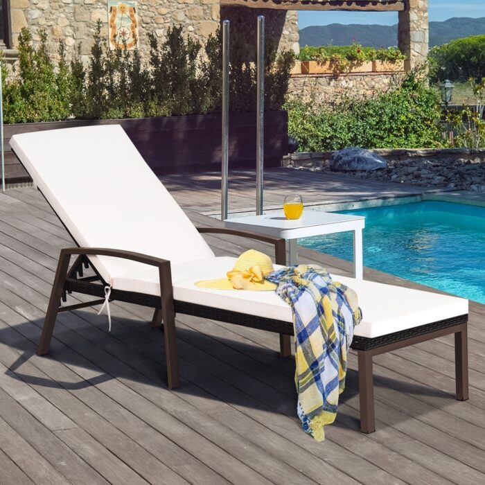 Costway Patio Rattan Lounge Chair Recliner Back Adjustable Cushioned