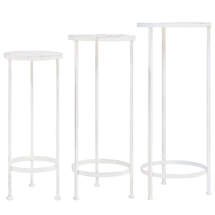 vidaXL Plant Stand Set 3 Pieces Vintage Style Metal Antique White - 11.8" x 27.5"