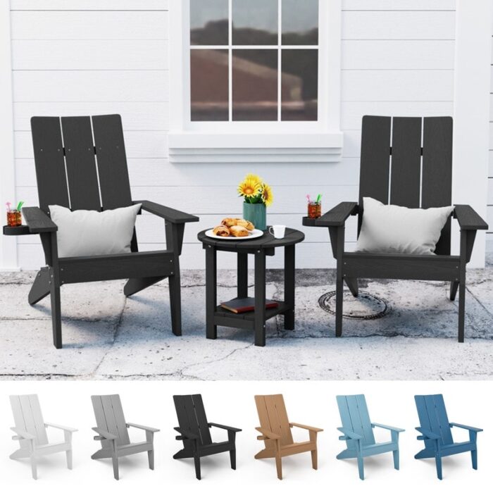 WINSOON 3-Piece All Weather HIPS Outdoor Cup Holder Adirondack Chairs and Table Set - Image 2