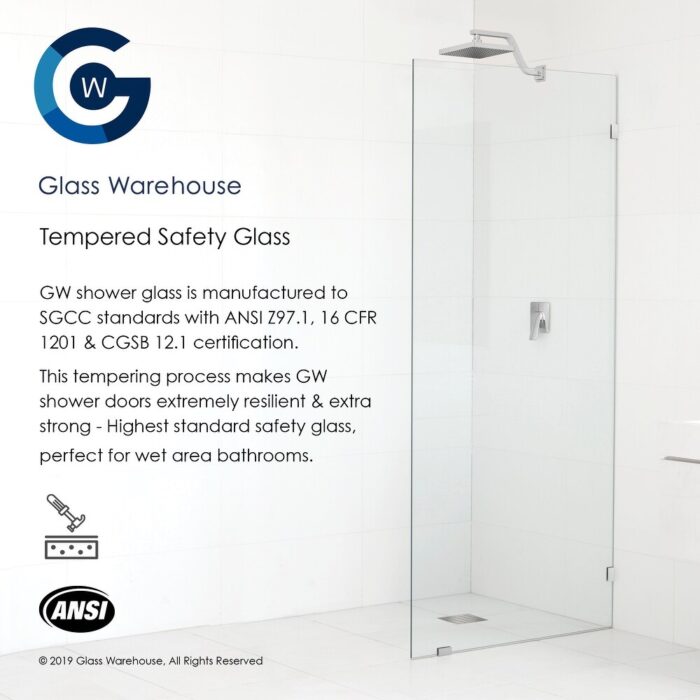 Glass Warehouse 78" x 10" Frameless Shower Door - Single Fixed Panel - Image 2