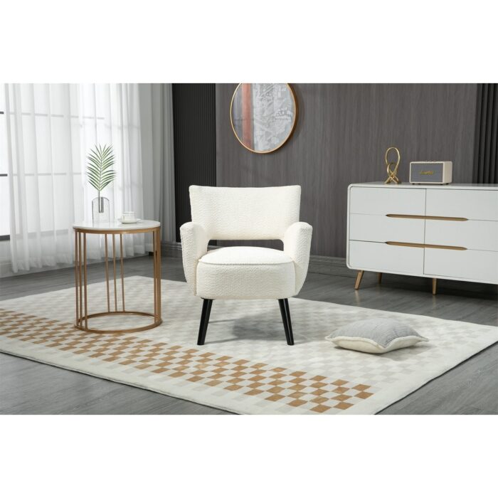 Fabric Accent Arm Chair with Solid Wood Legs for Living Room, Bedroom, Office