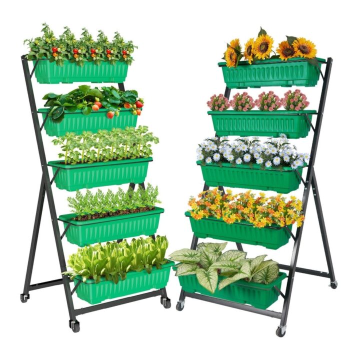 4.8ft Vertical Raised Garden Bed with 5 Food-Safe Planters