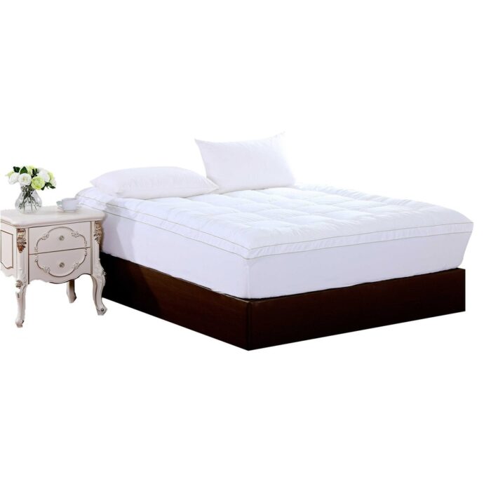 17" Square Quilted Accent Queen Piping Mattress Pad With Fitted Cover - White
