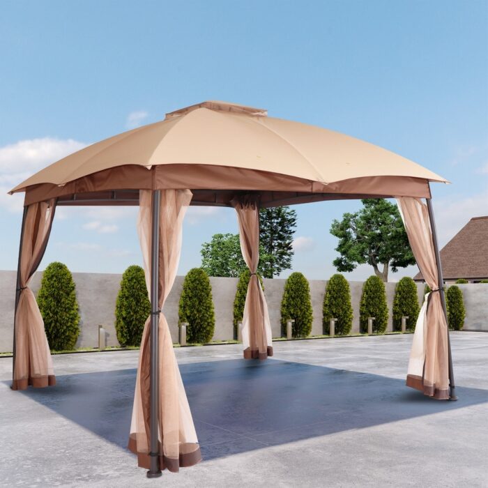9 ft. x 9 ft.Soft Top Steel Outdoor Patio Gazebo with Netting and Shelves