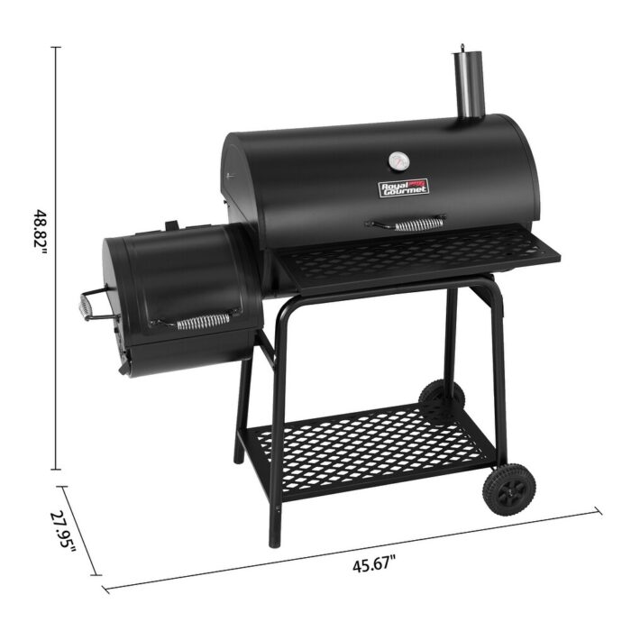 Royal Gourmet Charcoal Grill with Barrel Offset Smoker with Gloves - Image 2