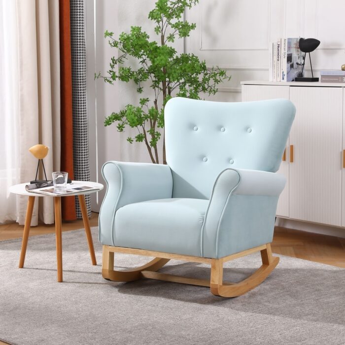Baby Room High Back Rocking Chair Nursery Chair Velvet Rocking Chair