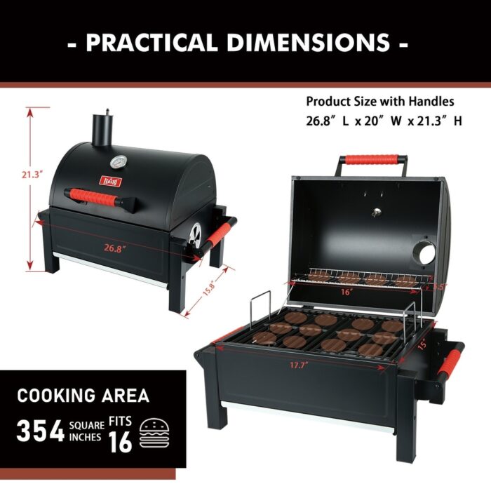 Feasto 2720PC Portable Charcoal Grill with Cast Iron Grate Black - N/A - Image 2