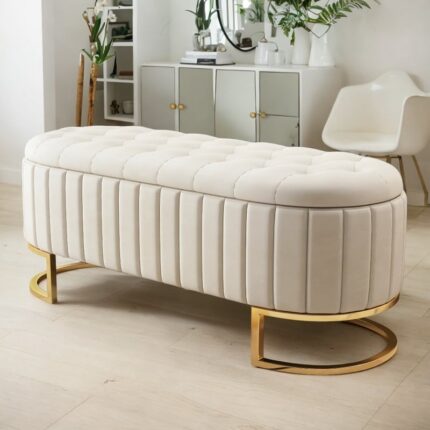 47"L Elegant Upholstered Velvet Storage Ottoman Flip-Top Bench