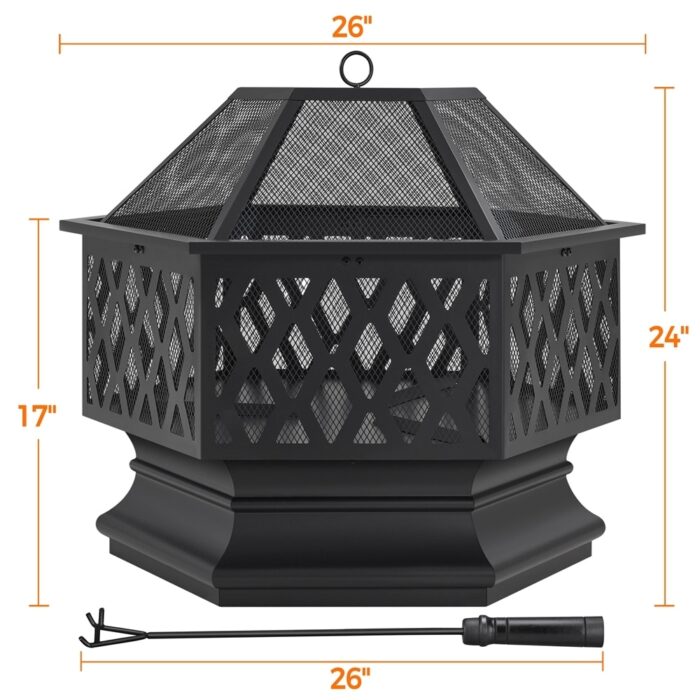 Yaheetech 26" Hex-Shaped Fire Pit Outdoor Fire Pit Wood Burning Metal Firepit Bowl with Spark Screen - N/A - Image 2