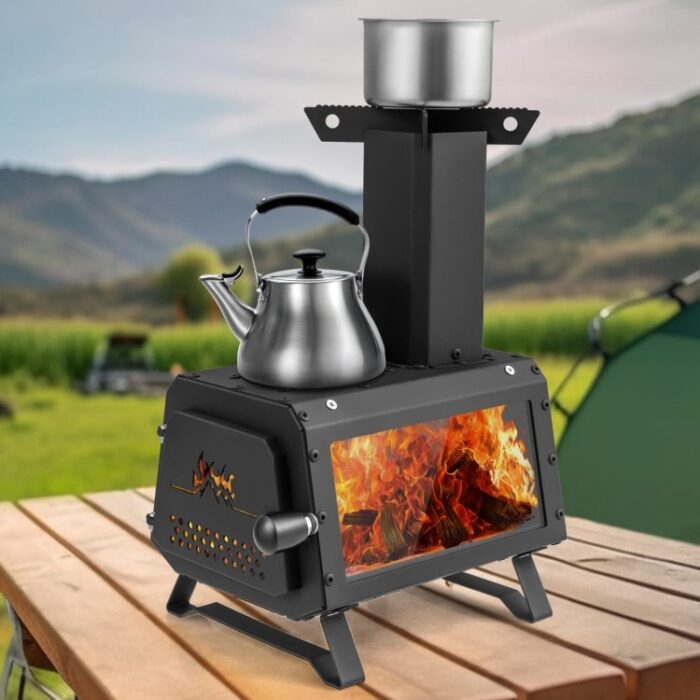 Portable Wood Camping Burning Stove Heater with 2 Cooking Positions - Multi