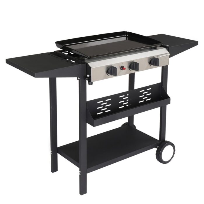 3-Burner Flat Top Gas Griddle Cooking Station with Ceramic Coated Cast Iron Pan - N/A - Image 2