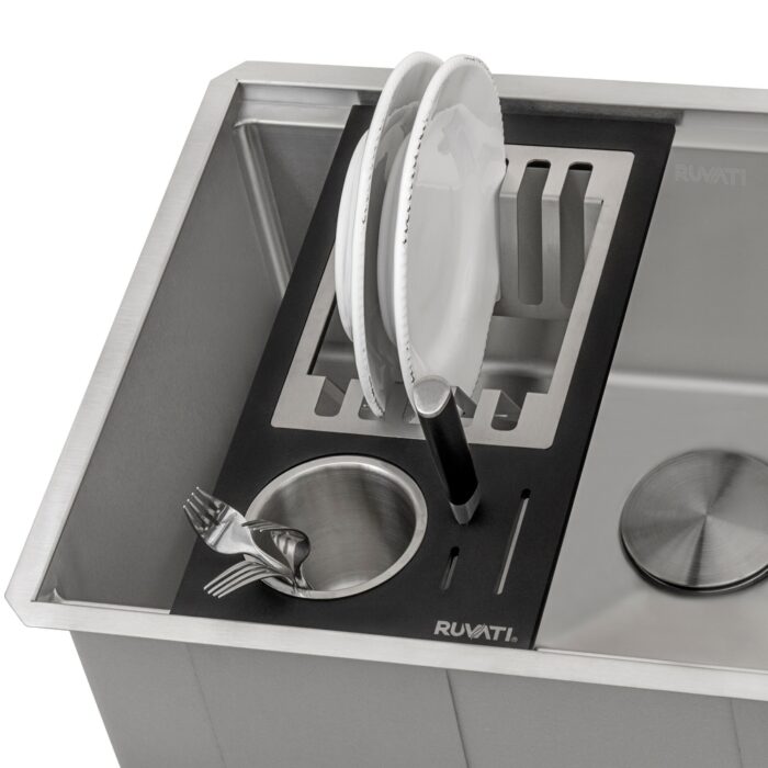 Ruvati Black Composite Dish Plate and Silverware Caddy Drying Rack for Workstation Sinks – RVA1542BWC - Image 2