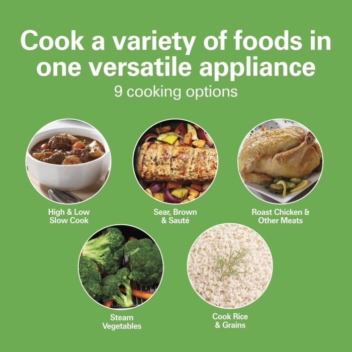 9-in-1 Digital Programmable Slow Cooker with 6 quart Nonstick Crock, Sear, Saute, Steam, Rice Functions, Stainless Steel - Image 2