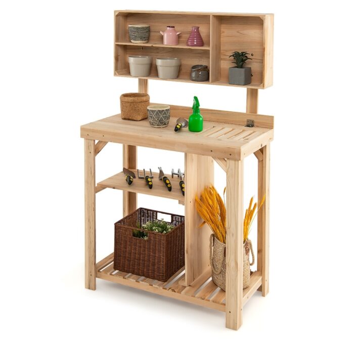 Costway Garden Potting Table Outdoor Potting Bench Wooden Workstation - See Details