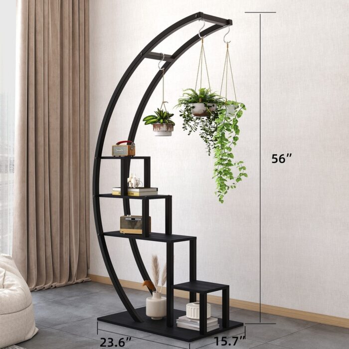 Metal Plant Stand 5 Tier Half Moon Shape set of 2 - Image 2