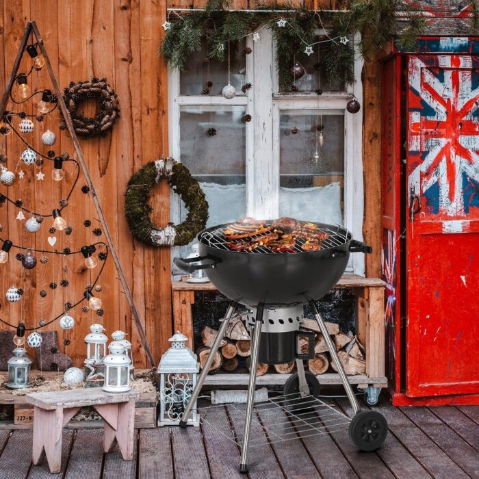 22" Kettle Enamel Charcoal Patio Grill with Built-in Thermometer - Image 2