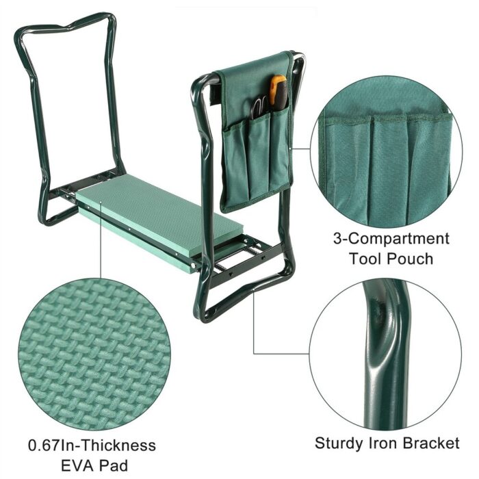 Kneeler Seat W/ Kneeling Soft Cushion Pad Tool Pouch Portable Gardener - Image 2
