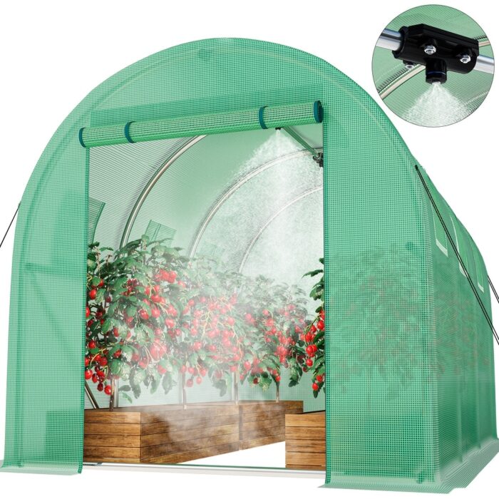 Moasis 6.6'W X 10/15/20'D Walk-In Greenhouse w/ Sprayers, Zippered Doors