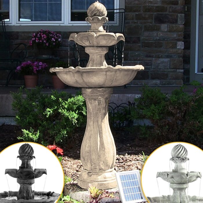 2-Tier Arcade Solar with Battery Fountain with LED - Color Options - 45-Inch