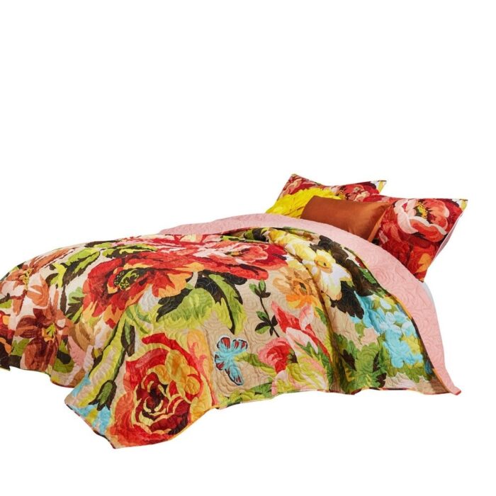 Dahl 3 Piece King Quilt Set, 2 Pillow Shams, Polyester Fill, Multicolor - Image 2