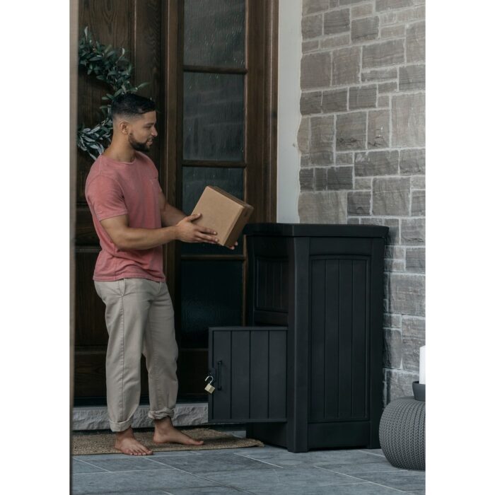 Keter Delivery Box for Porch with Lockable Secure Storage Compartment to Packages and Deliveries Safe, Brown - Image 2