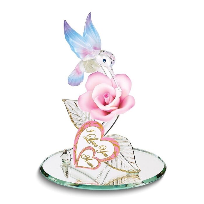 Curata I Love You Mom Hummingbird and Rose Figurine
