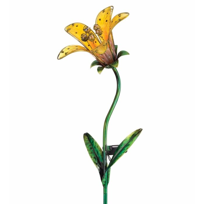 One Red and One Yellow Solar Tiger Lily Stake - Image 2