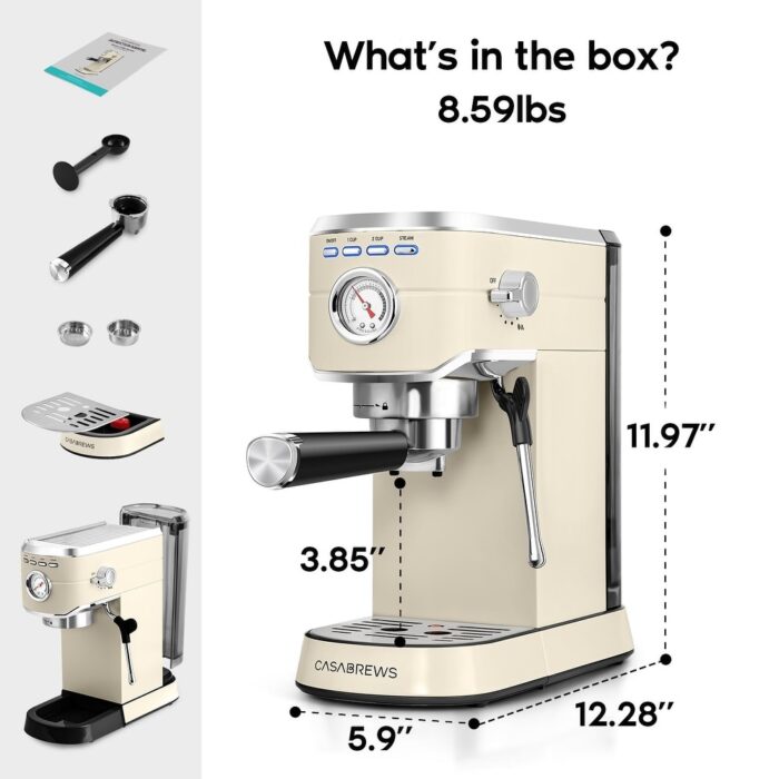 CASABREWS Compact 20 Bar Espresso Machine with 34oz Removable Water Tank Beige - Image 2