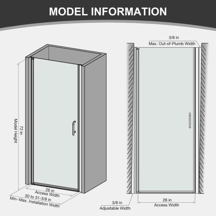 Pivot Frameless Shower Door with Clear Glass - Image 2