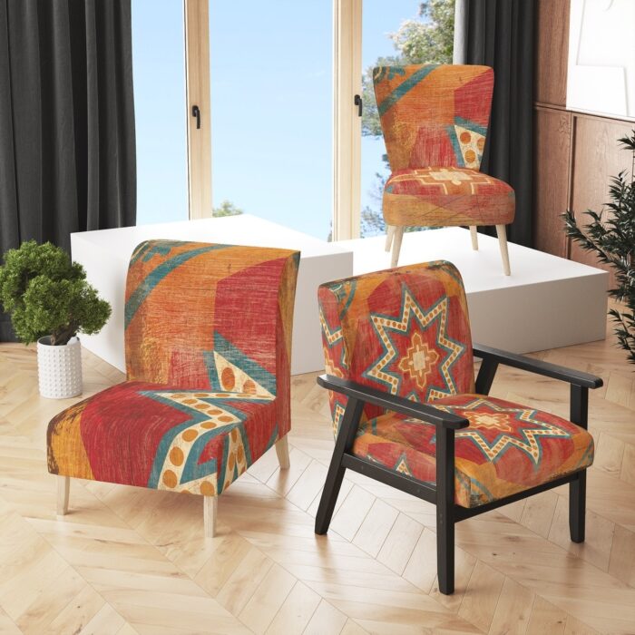 Designart "Moroccan Orange Tiles Collage I" Upholstered Bohemian Chic Accent Chair - Arm Chair