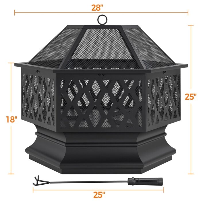 Yaheetech 28" Hex-Shaped Fire Pit Outdoor Fire Pit Wood Burning Metal Firepit Bowl with Spark Screen - N/A - Image 2