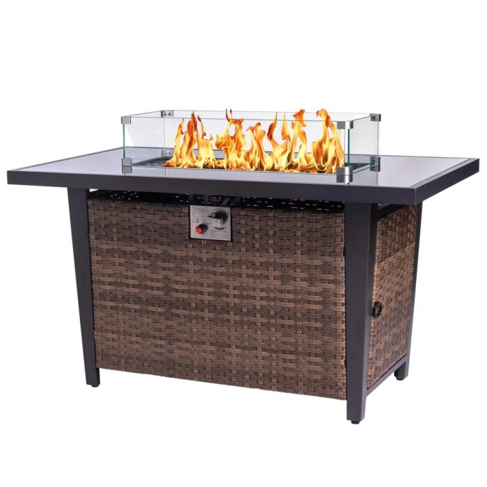 Outdoor Propane Gas Fire Pits Table, 50,000 BTU with Ceramic Tabletop, Glass Fire Stones and Water-Resistant Cover