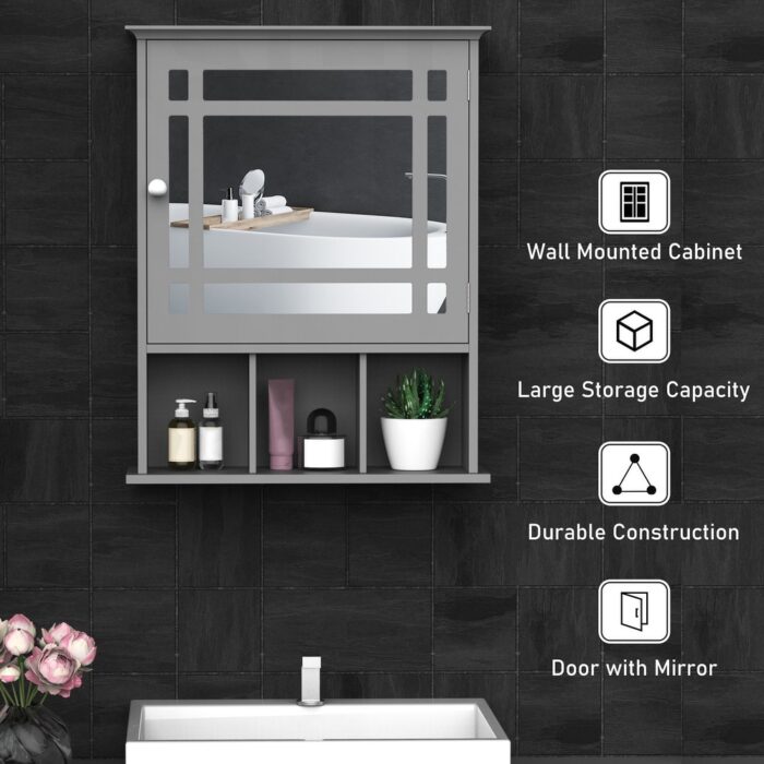 Wall Mounted Mirror Cabinet Hanging Medicine Cabinet with Shelves