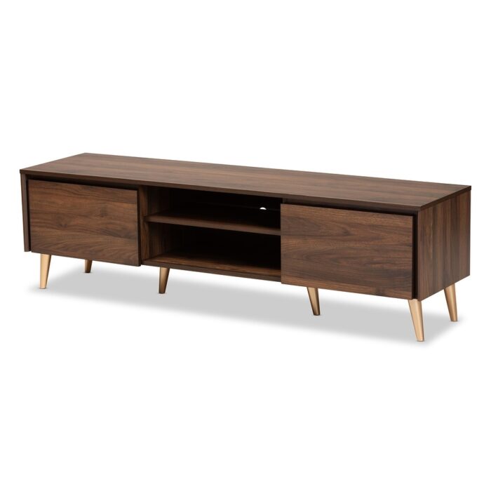 Landen Mid-Century Modern Walnut Brown and Gold Finished Wood TV Stand - Image 2