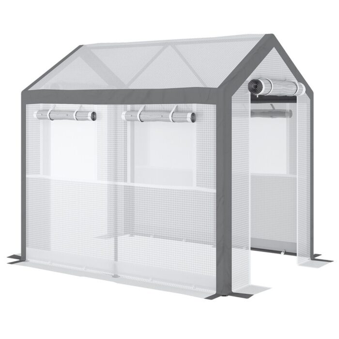 Outsunny 8' L x 6' W x 7.4' H Outdoor Walk-In Tunnel Greenhouse with Roll-up Windows, 2 Zippered Doors, & Weather Cover - Image 2