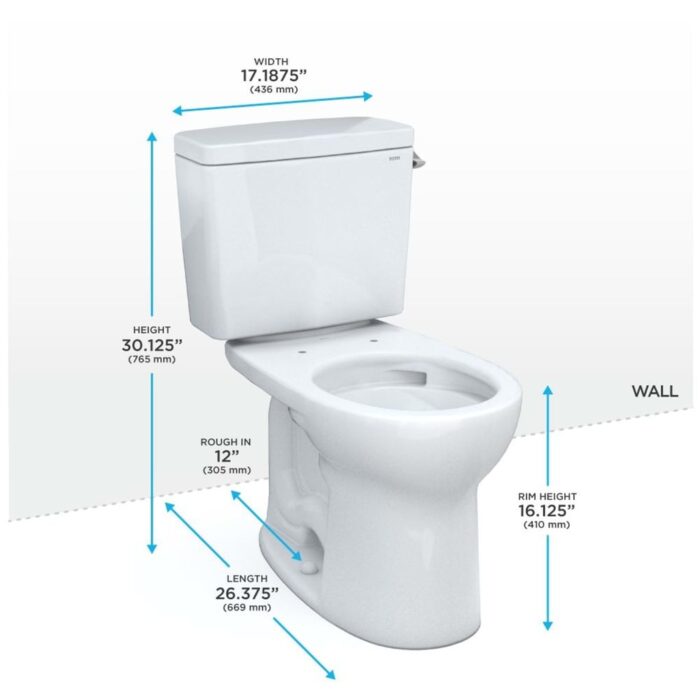 Toto CST775CEFRG#01 Drake 1.28 GPF Two Piece Round Chair Height Toilet with Right Hand Lever - Image 2